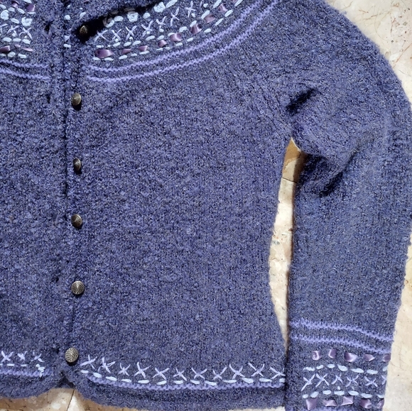 Covelo warm  boucle knit purple sweater fair Isle  ski sweater medium - Picture 3 of 4